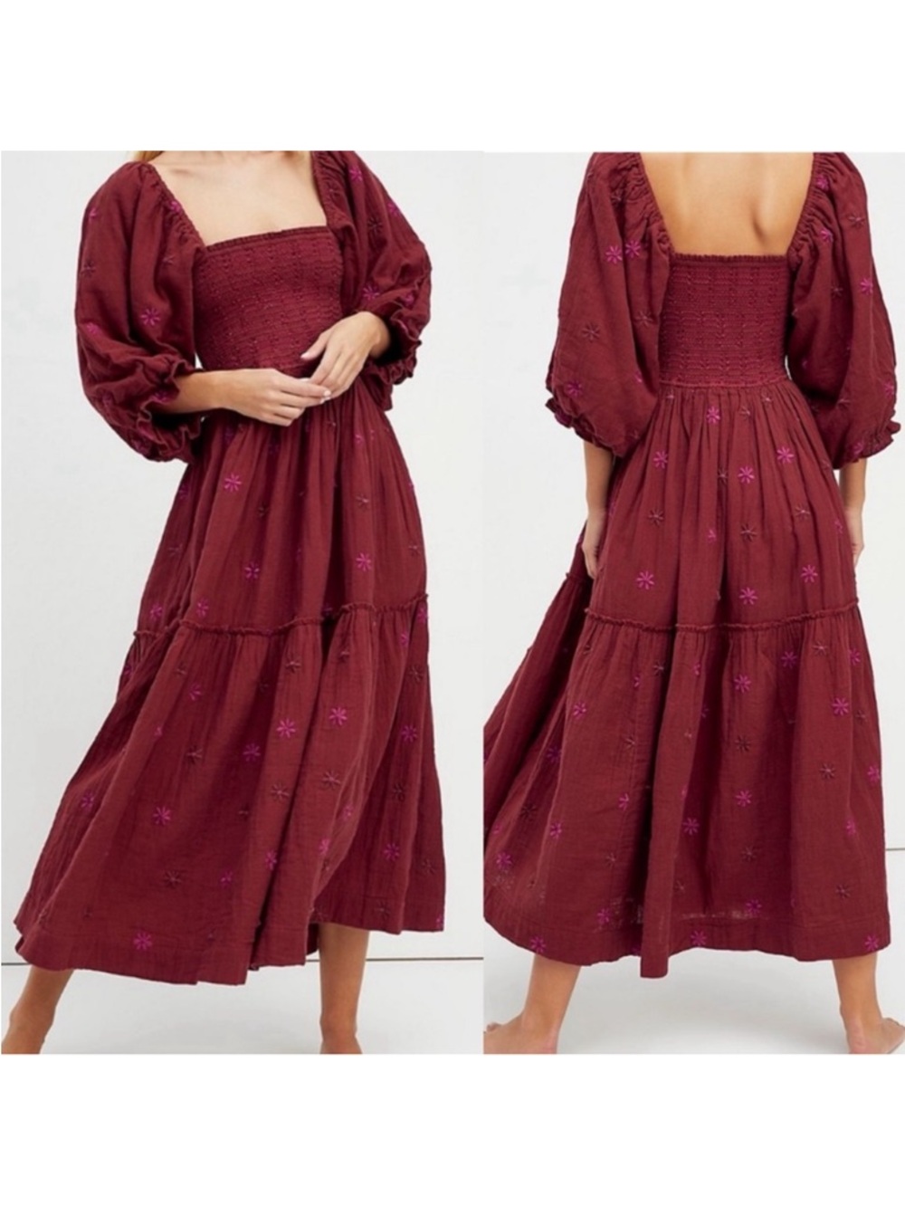 Free People Dahlia Embroidered Maxi Dress Sweet Raisin
